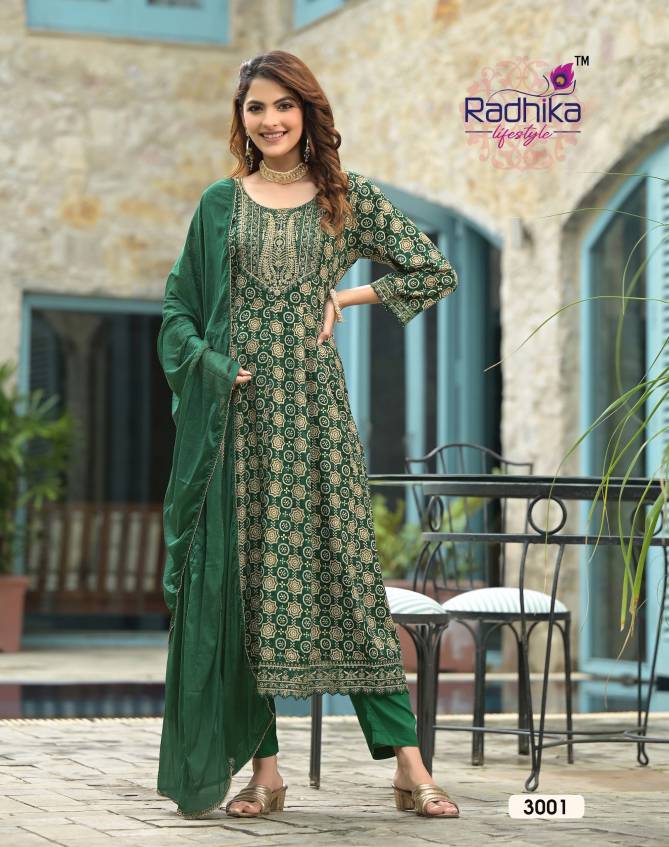 Anarkali Vol 3 By Radhika Rayon Embroidery Kurti With Bottom Dupatta Wholesale Online
